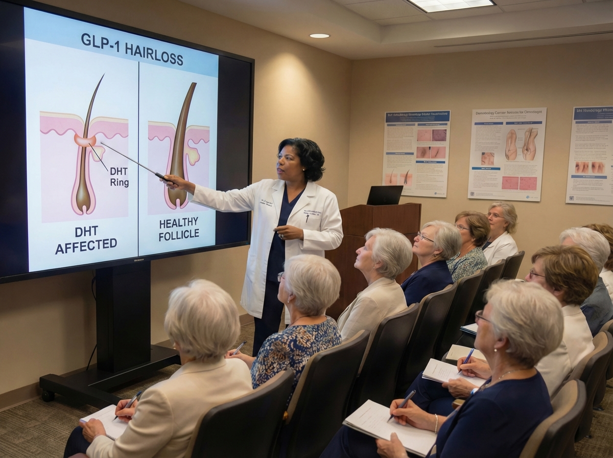 Dr. Holmes presenting GLP-1 hair loss research to patients